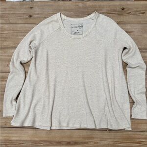Free People We The Free Beige Waffle Knit Top | Size Medium